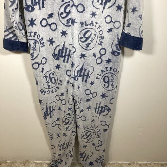 Harry Potter One-Piece Hooded Pajama Blue Large NWT Hogwarts Wizard PJs Lounge - Picture 9 of 10